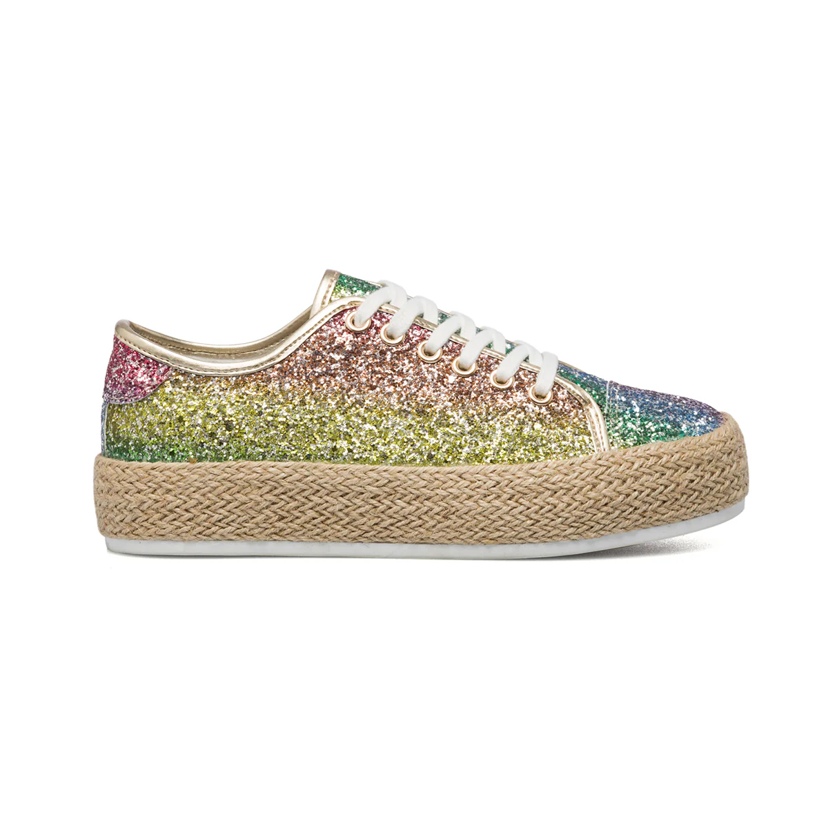 Sneakers glitterate arcobaleno da donna con suola in corda Lora Ferres