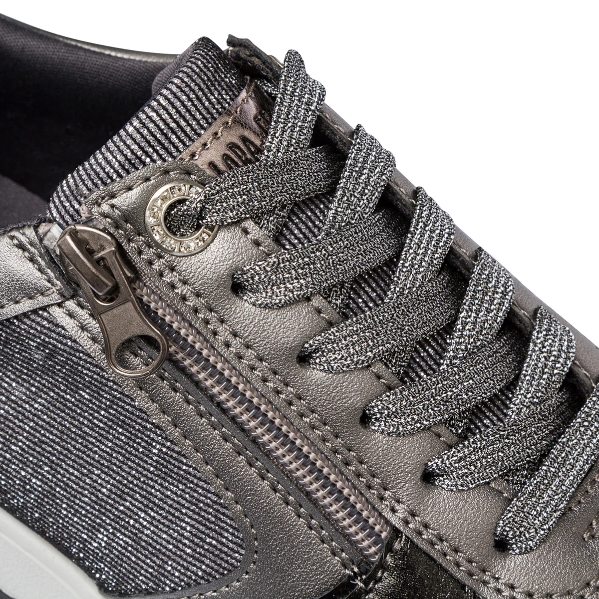 Sneakers grigie da donna con dettagli glitter e zip Lora Ferres - Image 4