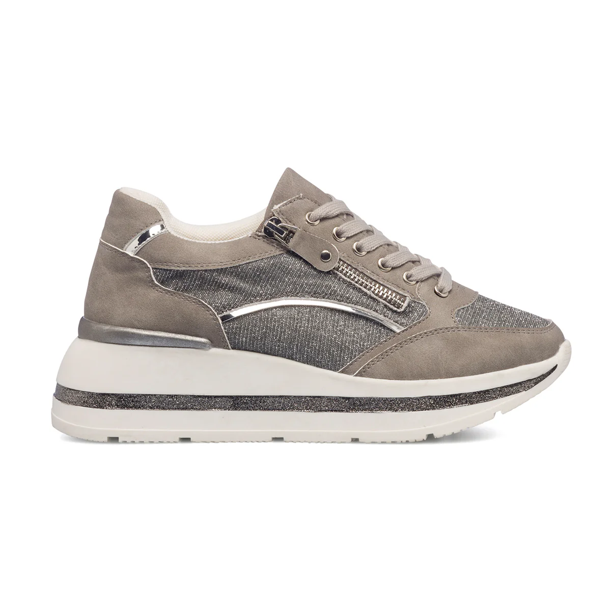 Sneakers grigie da donna con maxi-suola e glitter Lora Ferres