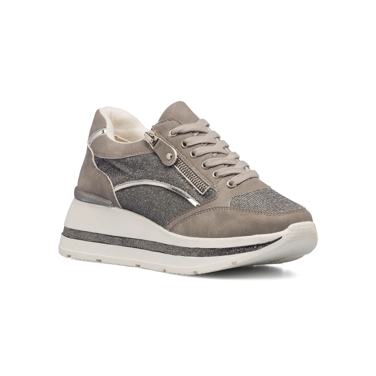 Sneakers grigie da donna con maxi-suola e glitter Lora Ferres - Image 2
