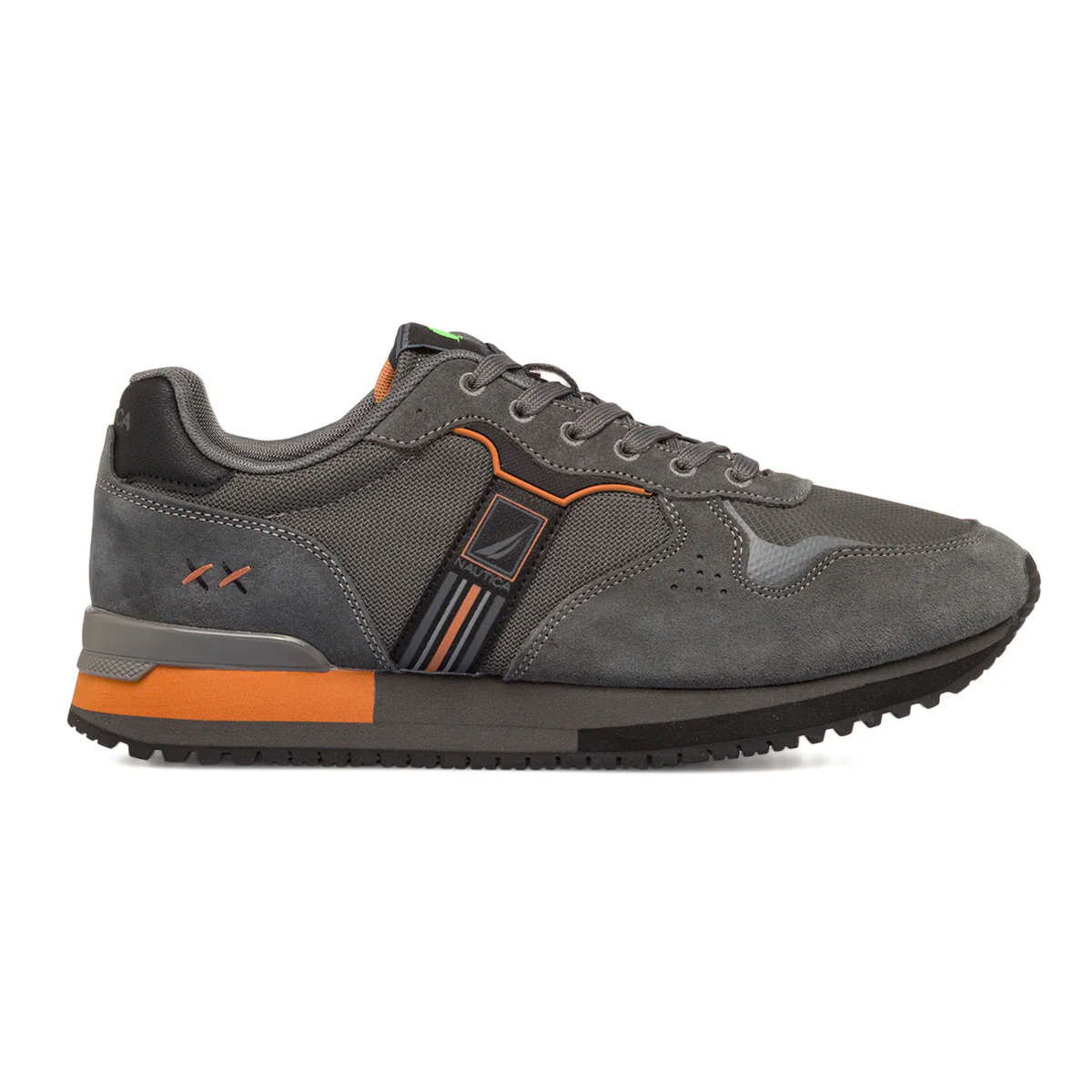 Sneakers grigie da uomo con dettagli in nero e arancione Nautica