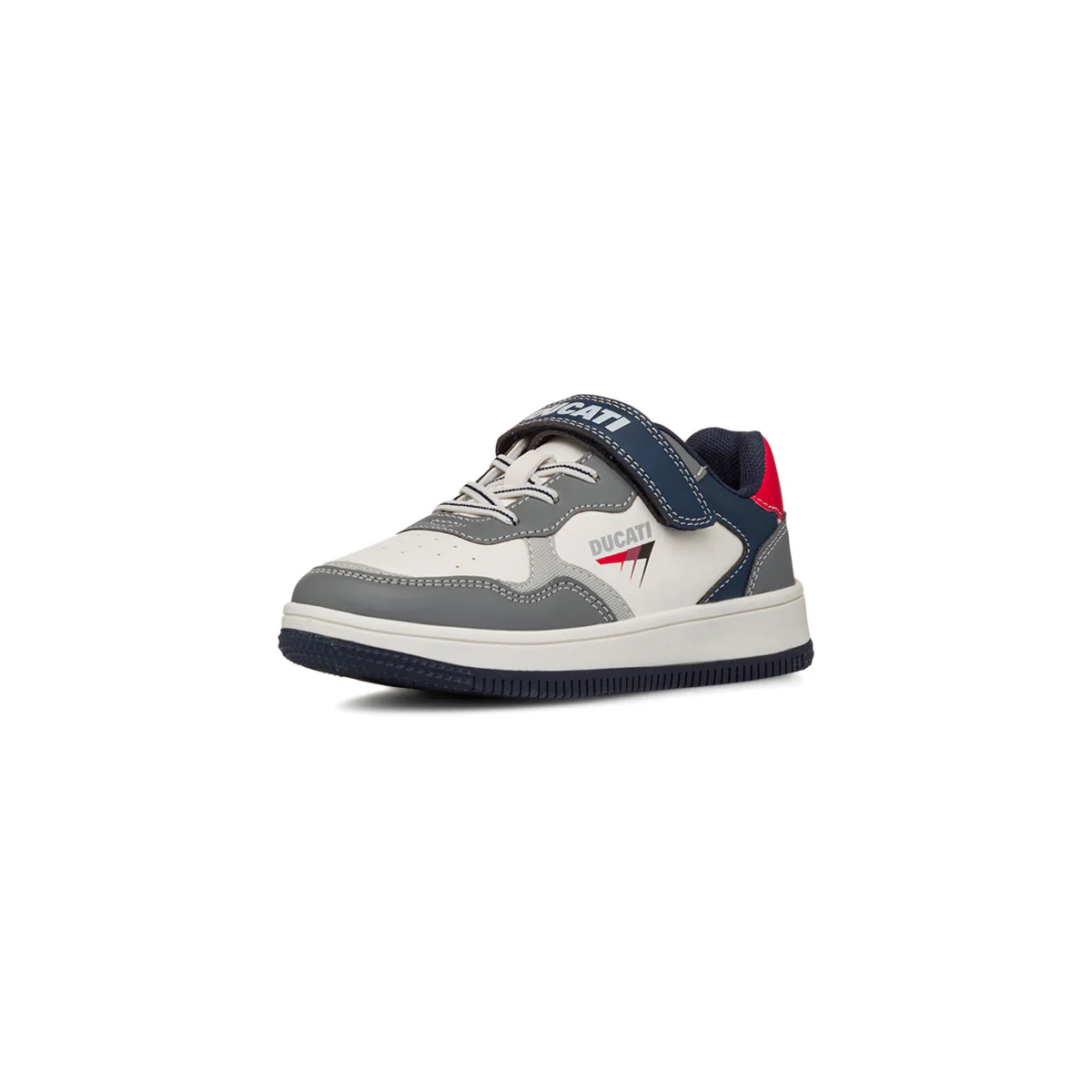 Sneakers da bambino grigie e bianche con dettaglio rosso Ducati - Image 2