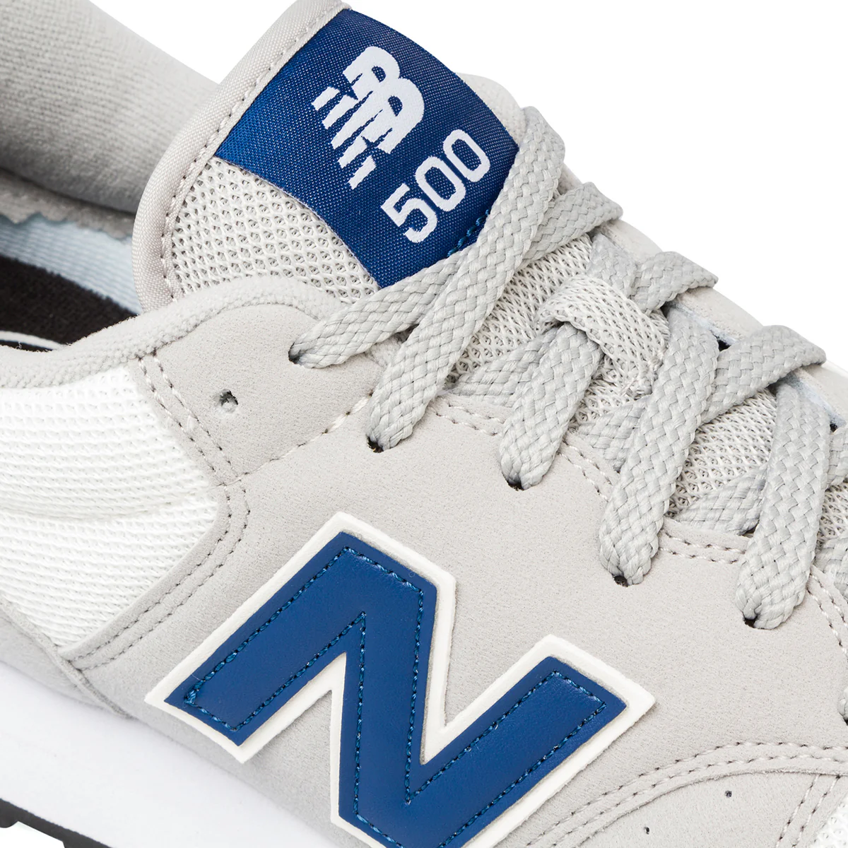 Sneakers grigie e bianche da uomo in mesh traspirante con dettagli blu New Balance 500 - Image 6