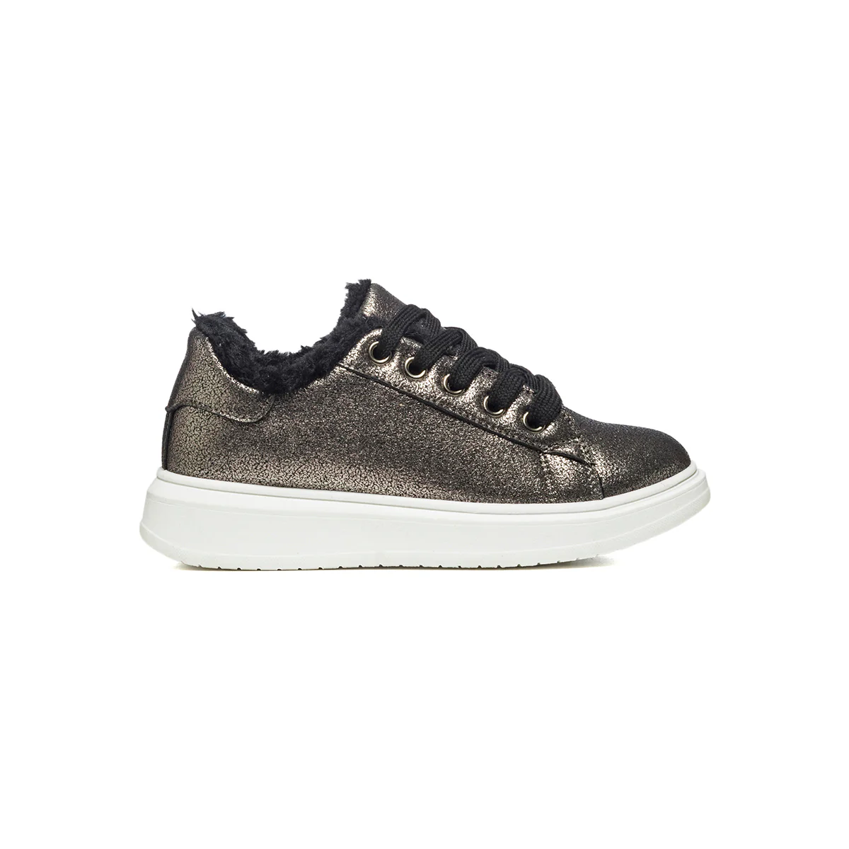 Sneakers grigie effetto laminato con pelo 10 Baci
