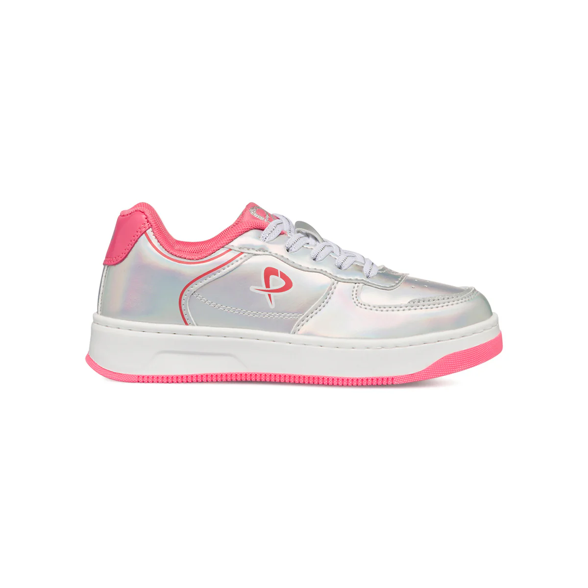 Sneakers grigie iridescenti da bambina con dettagli rosa P Go