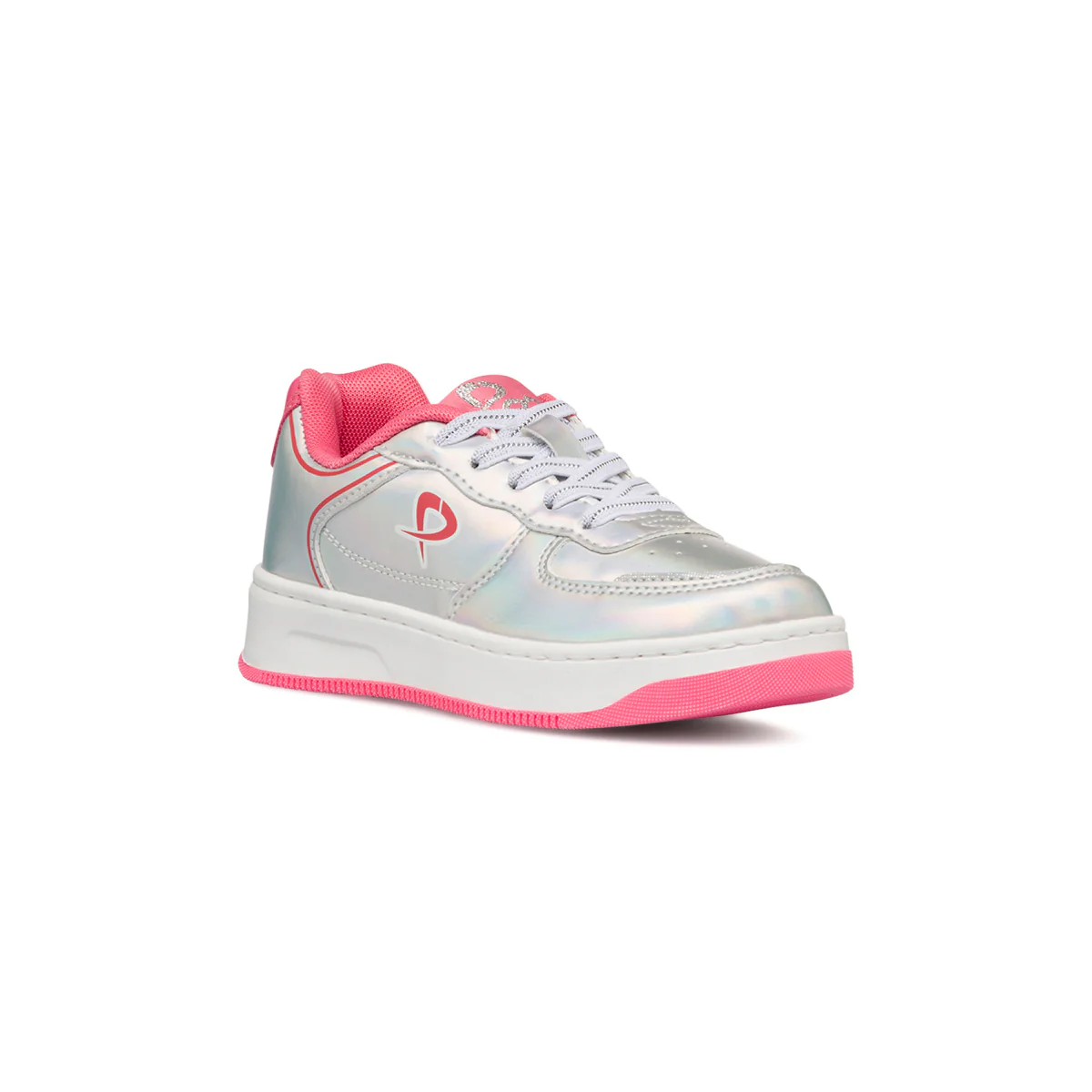 Sneakers grigie iridescenti da bambina con dettagli rosa P Go - Image 2