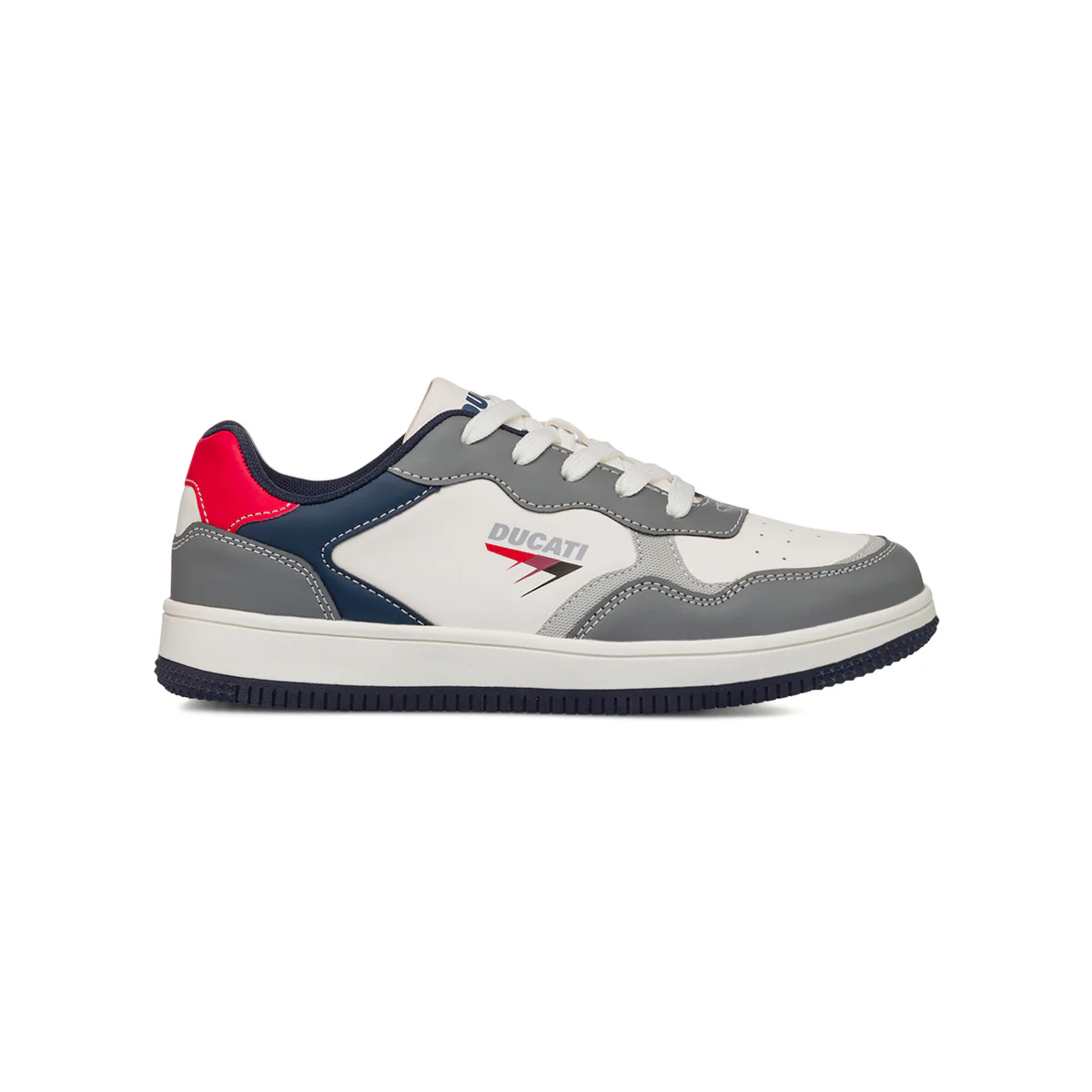 Sneakers grigie e bianche da ragazzo con dettaglio rosso e logo Ducati