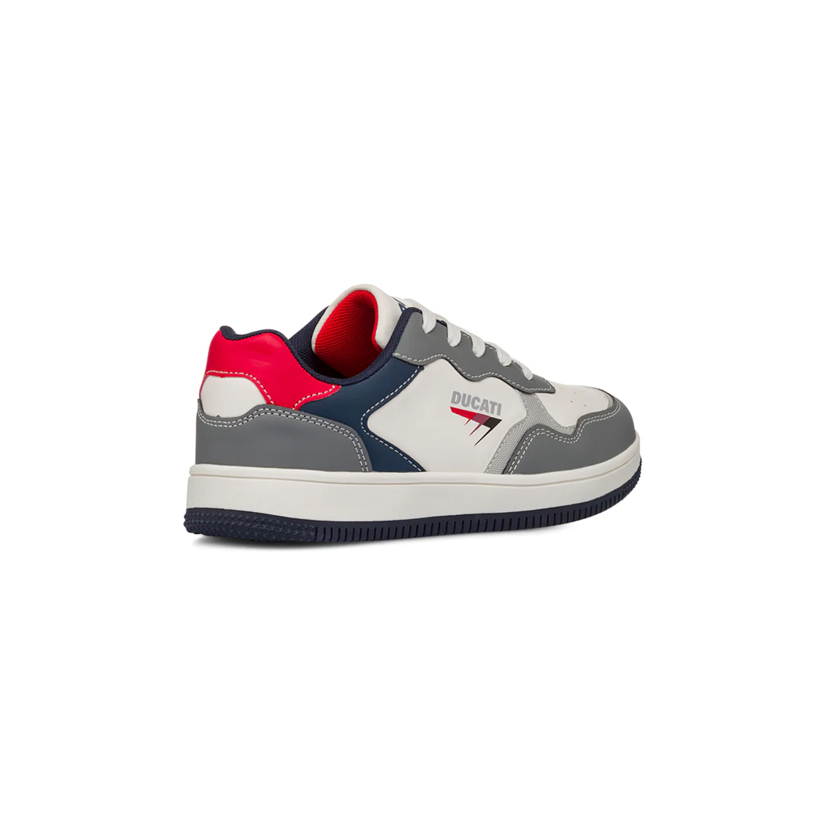 Sneakers grigie e bianche da ragazzo con dettaglio rosso e logo Ducati - Image 3