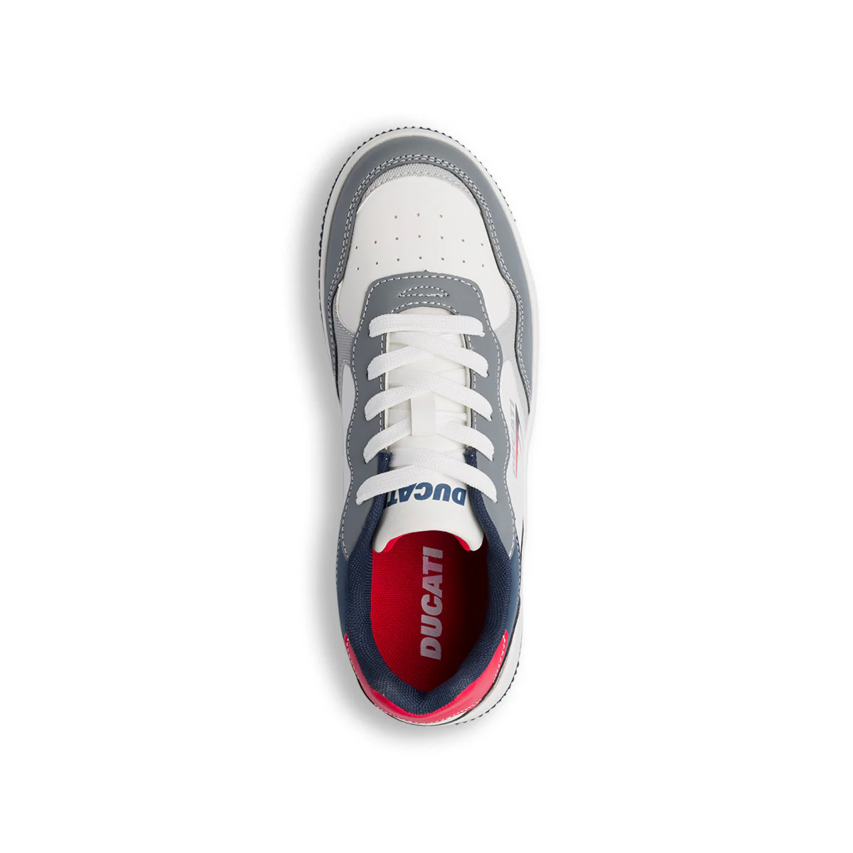 Sneakers grigie e bianche da ragazzo con dettaglio rosso e logo Ducati - Image 4