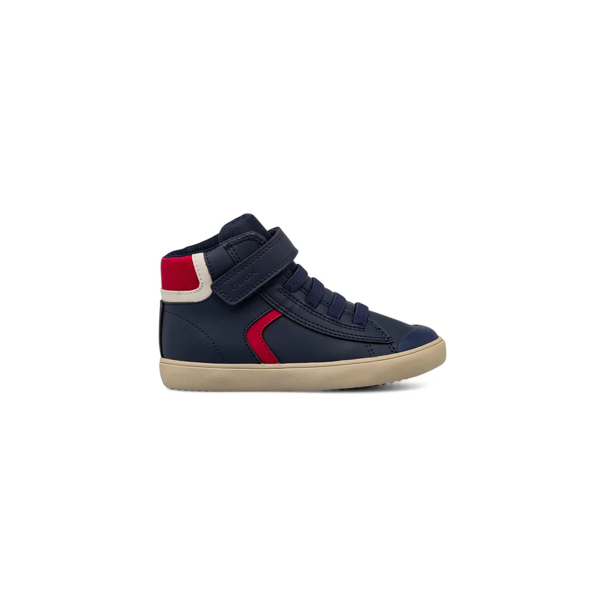 Sneakers high-top da bambino blu con dettagli rossi e chiusura a strappo Geox
