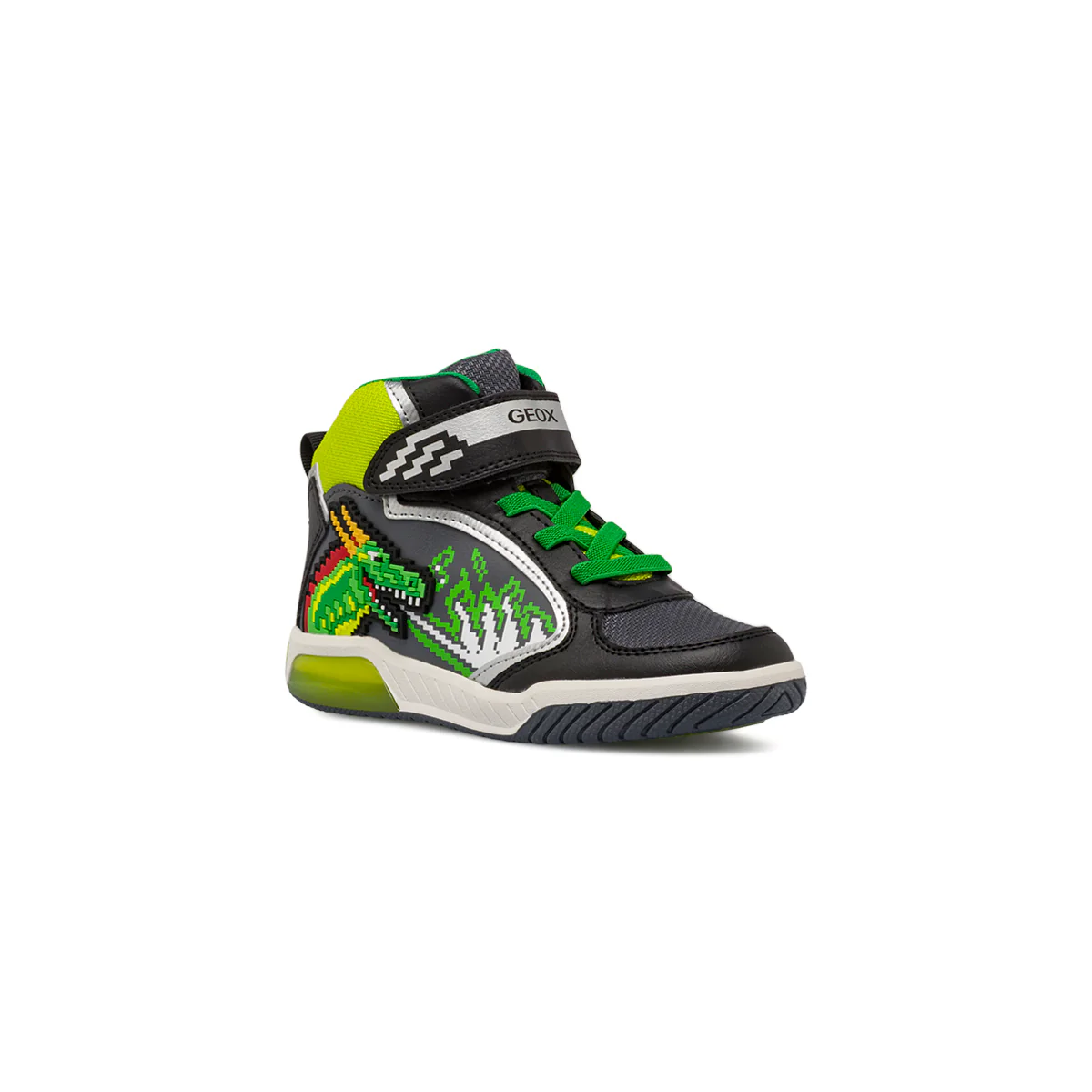 Sneakers high-top da bambino nere con luci LED e drago Geox
