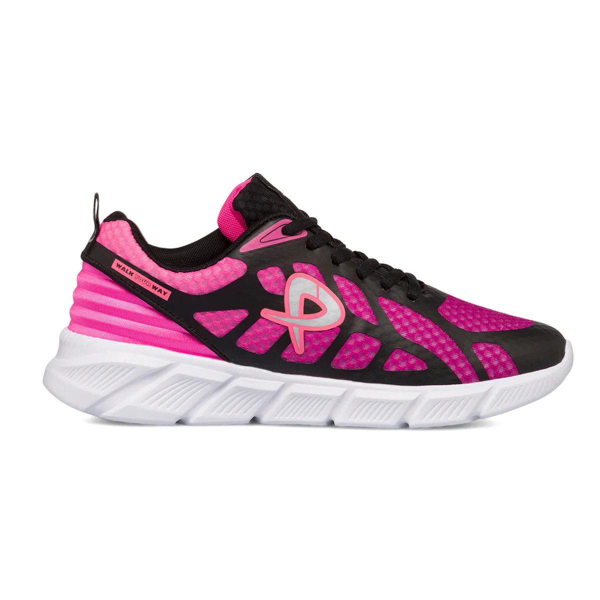 Sneakers in tessuto mesh fucsia da donna con dettagli in nero P Go