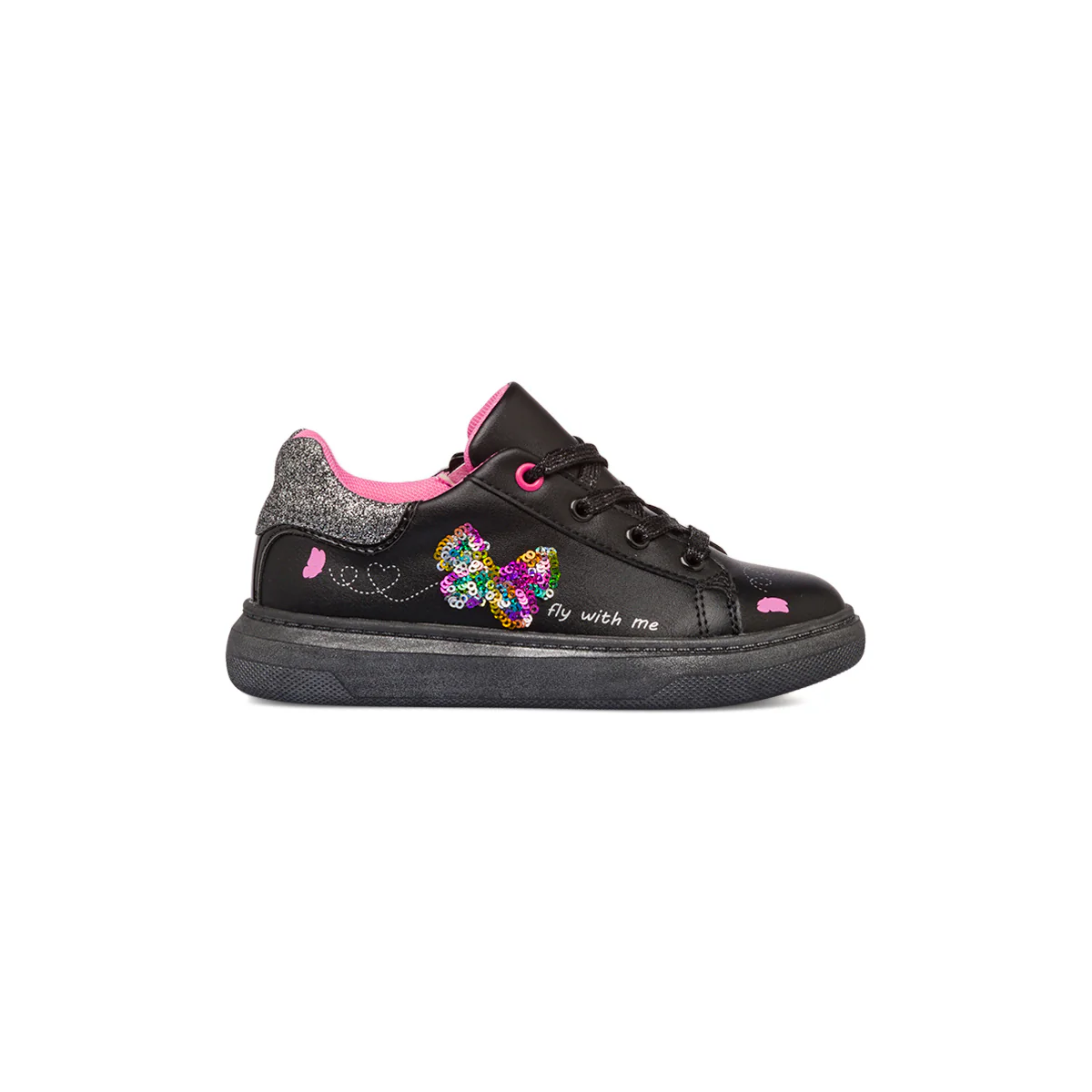 Sneakers nere da bambina con dettagli glitter e farfalla con paillettes Le scarpe di Alice
