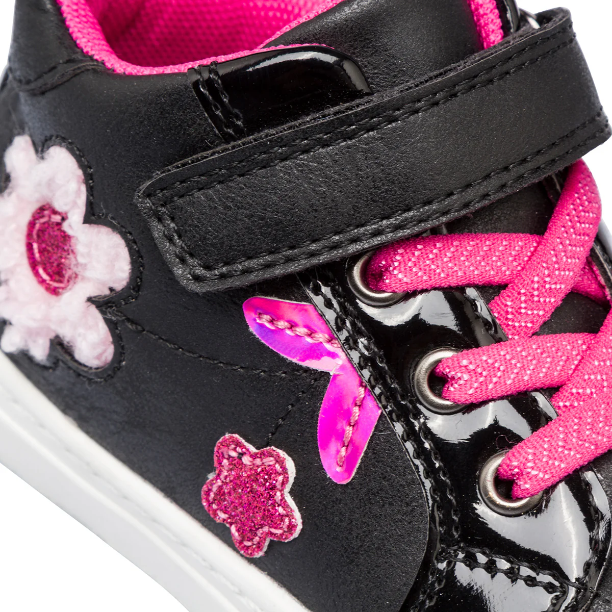 Sneakers nere da bambina primi passi con dettagli fiori rosa e glitter Le Scarpe di Alice - Image 5