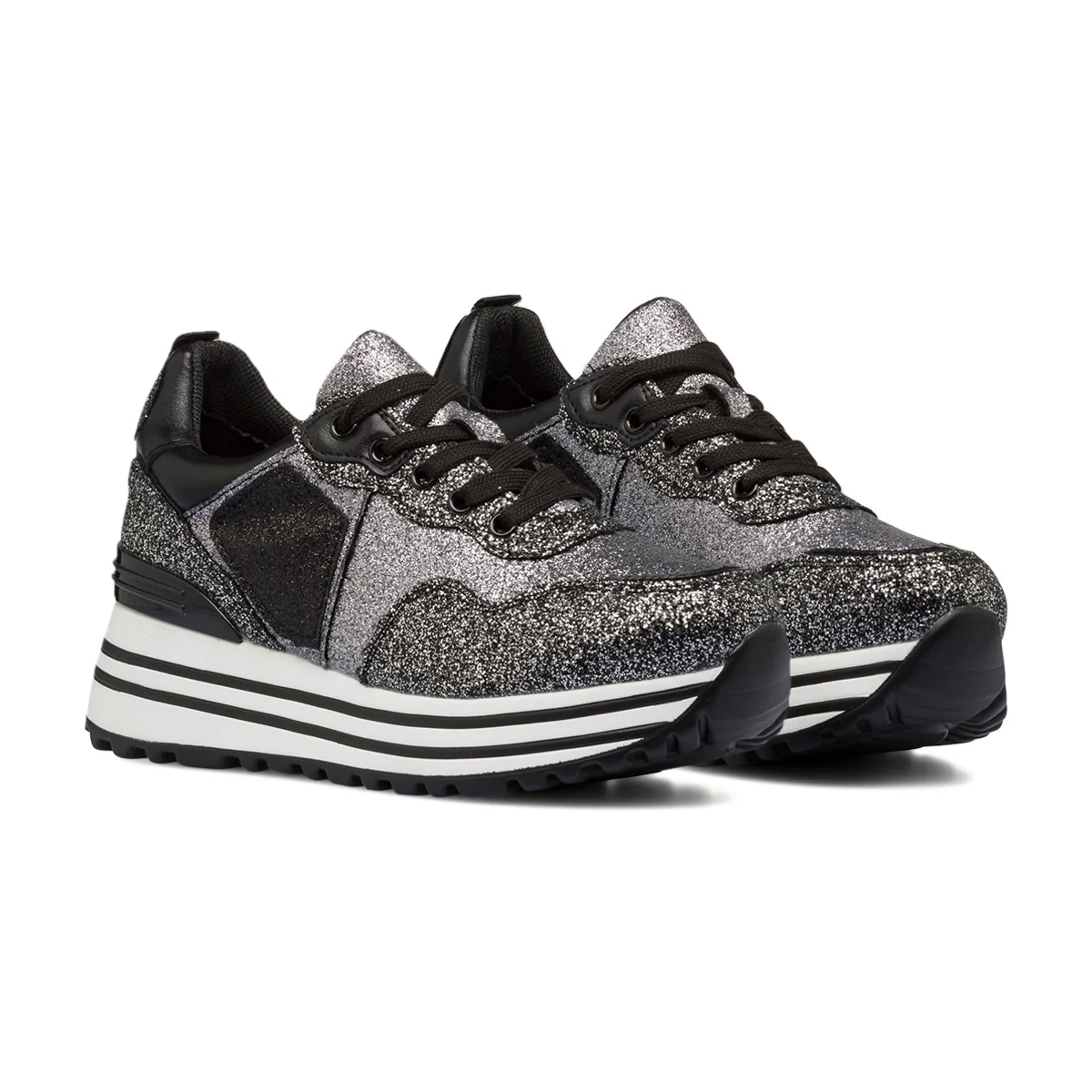 Sneakers nere e argento da donna con glitter e paillettes Lora Ferres