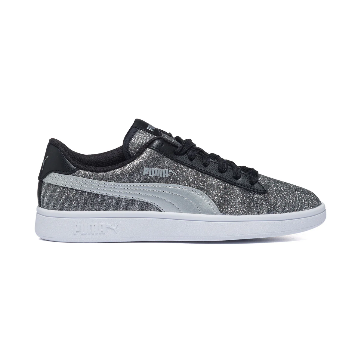 Sneakers nere e argento effetto glitterato con striscia laterale Puma Smash V2 Glitz Glam Jr