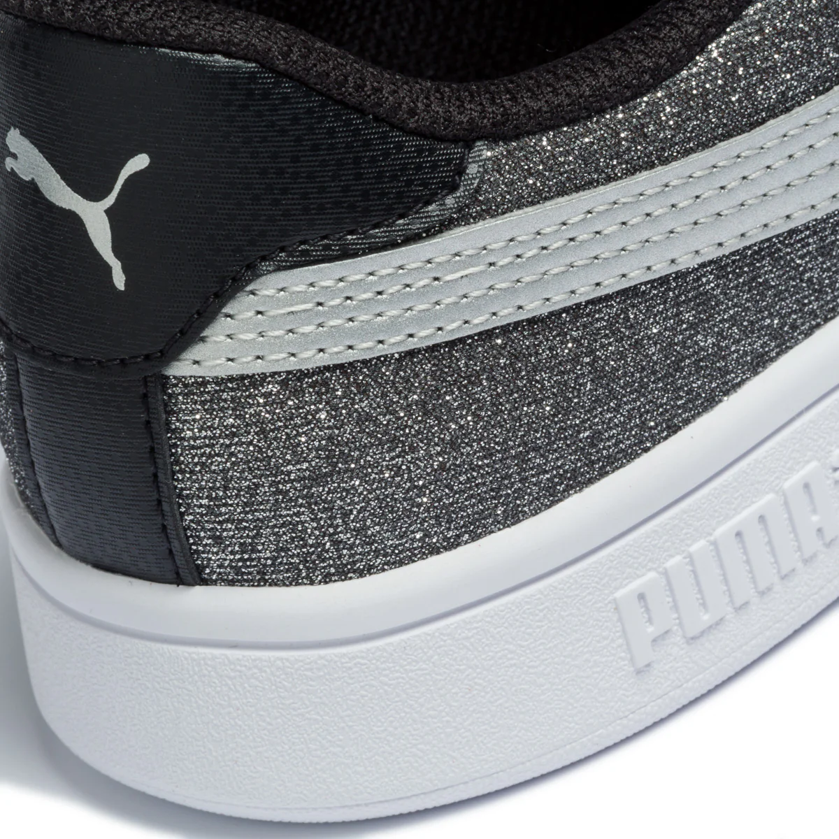 Sneakers nere e argento effetto glitterato con striscia laterale Puma Smash V2 Glitz Glam Jr - Image 7