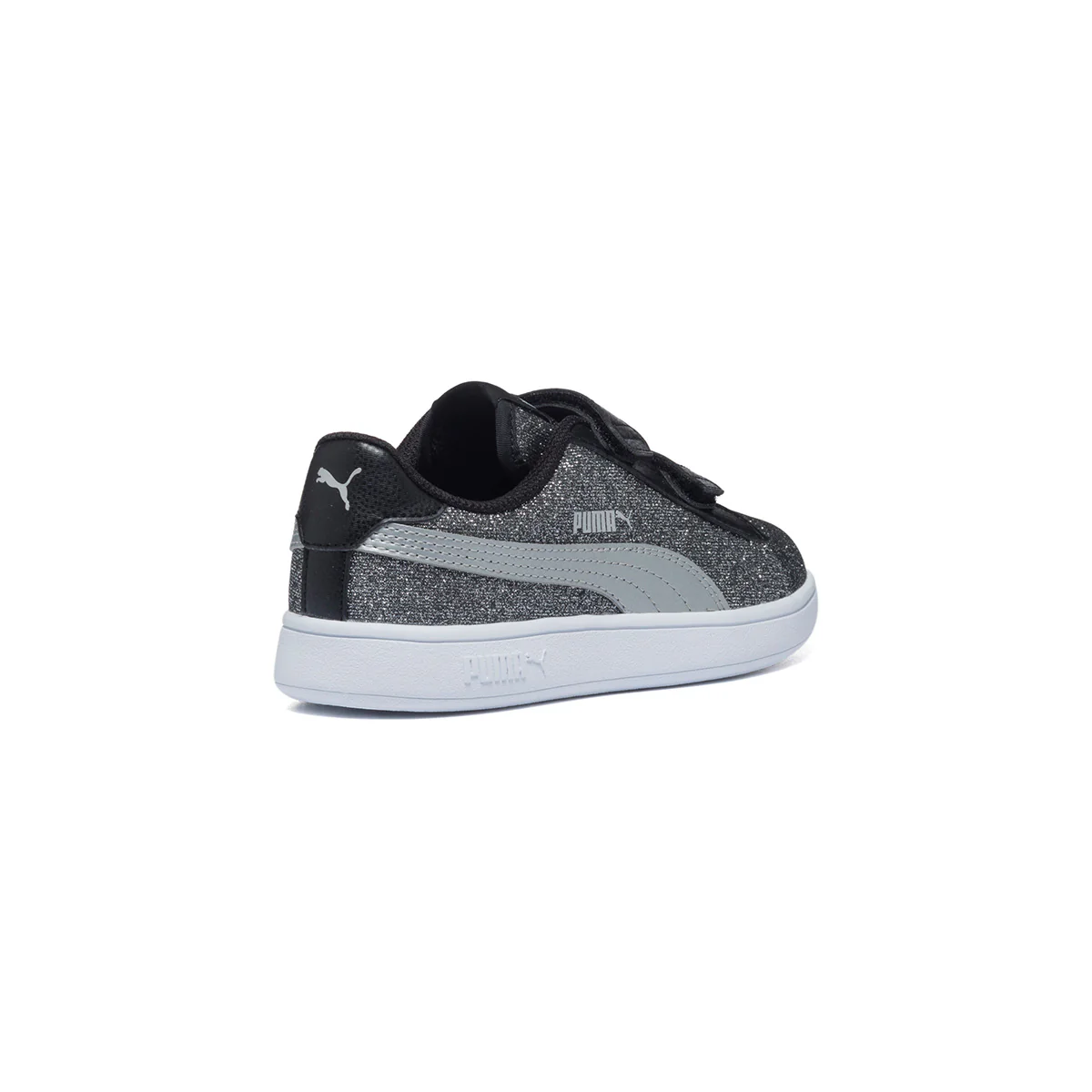 Sneakers nere e argento effetto glitterato con striscia laterale Puma Smash v2 Glitz Glam V PS - Image 3