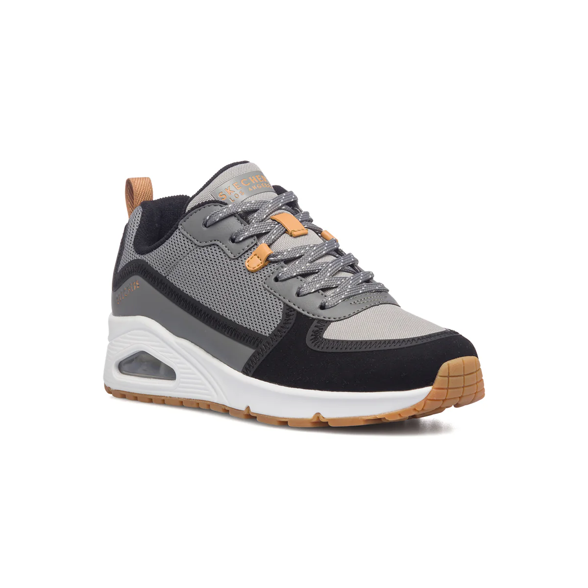 Sneakers nere e grigie da donna con suola ad aria Skechers Uno - Image 2