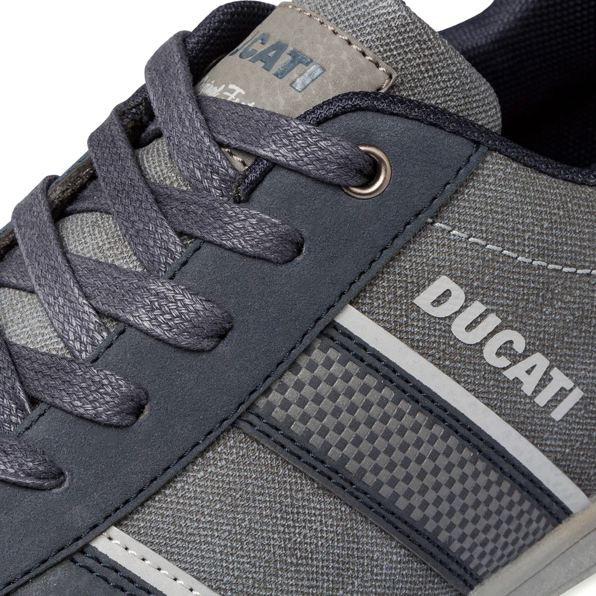 Sneakers nere e grigie da uomo con strisce laterali a scacchi Ducati - Image 6