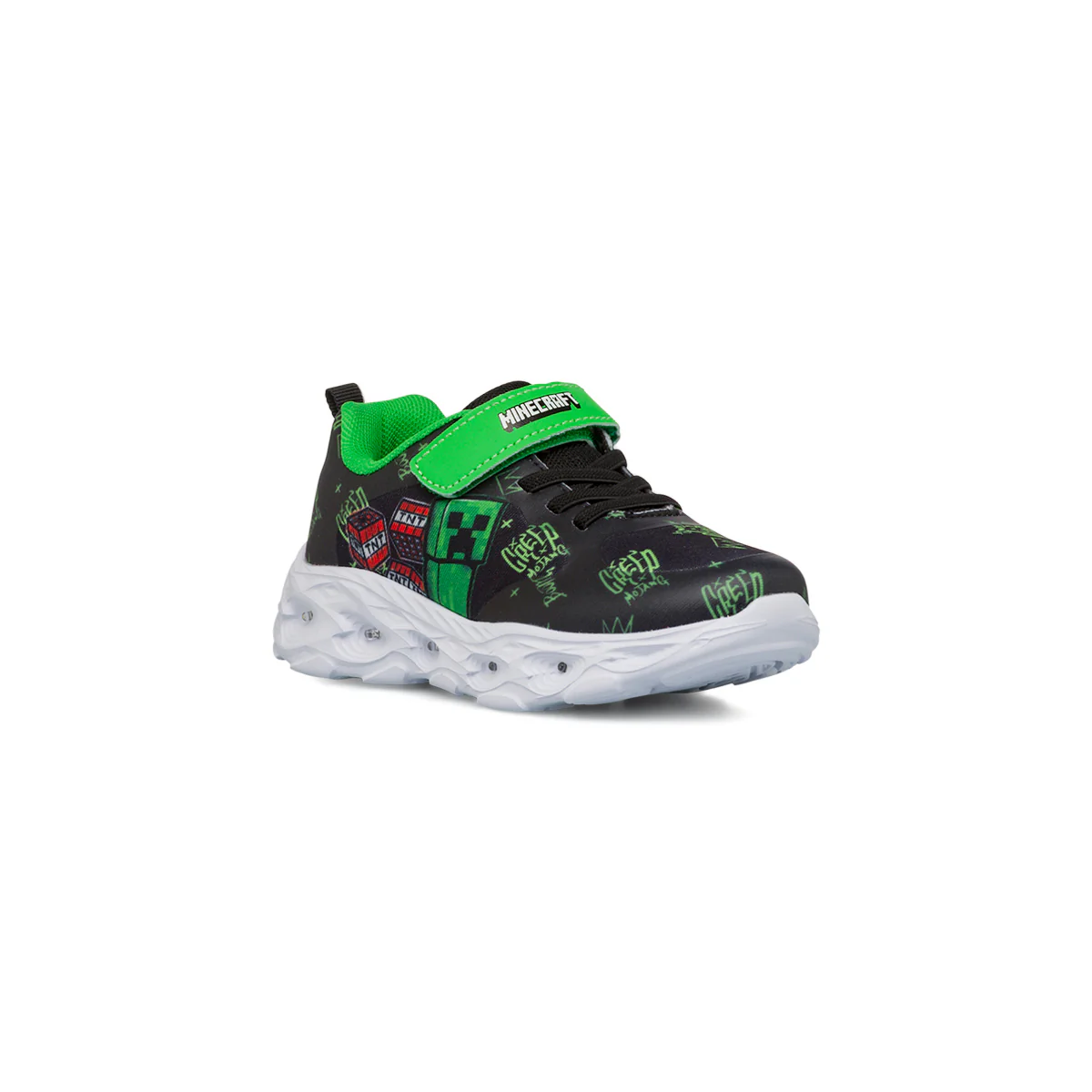 Sneakers nere e verdi da Bambino con luci e stampa Minecraft - Image 3