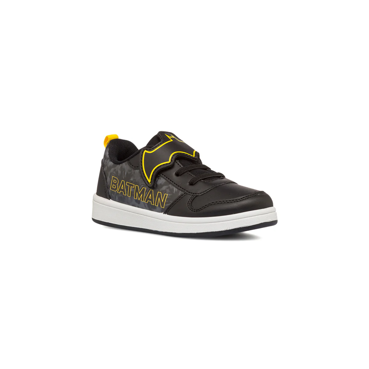 Sneakers nere primi passi da bambino con dettagli gialli e velcro a forma di pipistrello Batman - Image 2