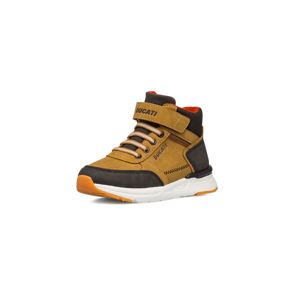 Sneakers ocra con inserti marroni da ragazzo con logo Ducati - Image 2
