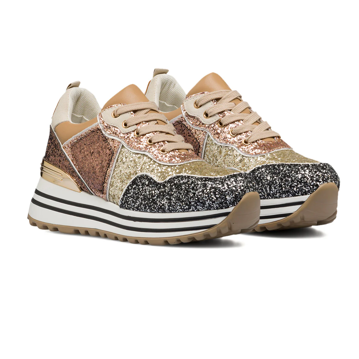 Sneakers oro, argento e rosa da donna con paillettes Lora Ferres