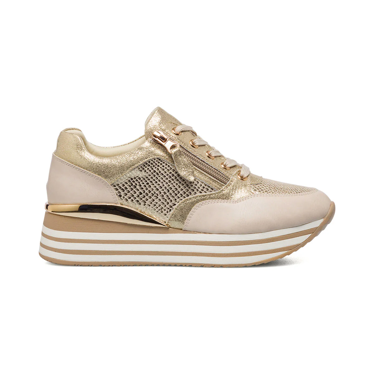 Sneakers oro da donna con zeppa 4 cm Lora Ferres
