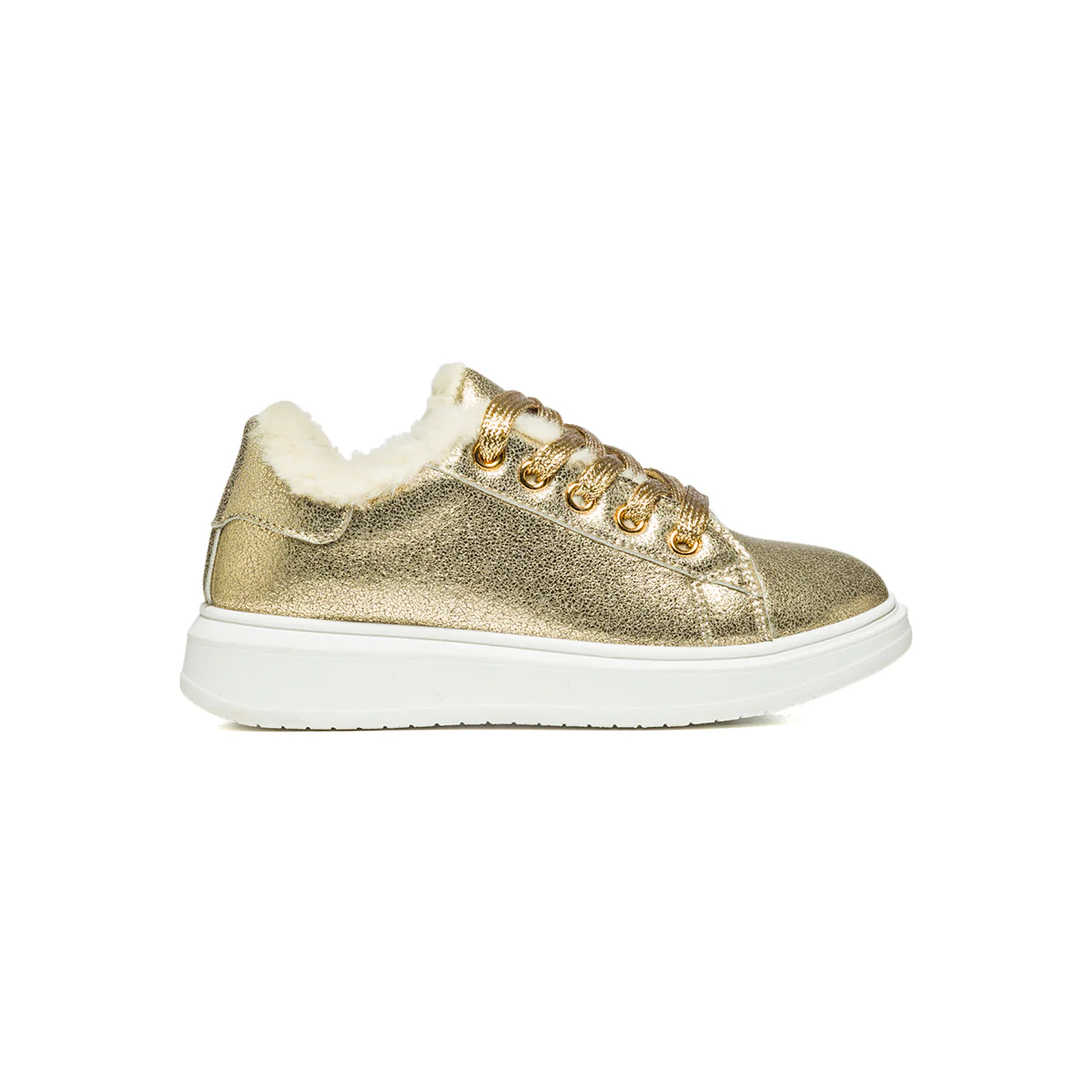 Sneakers oro effetto laminato con pelo 10 Baci