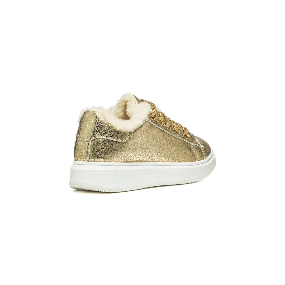 Sneakers oro effetto laminato con pelo 10 Baci - Image 3