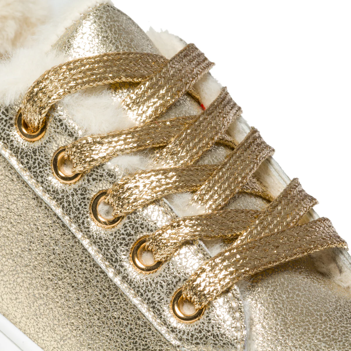 Sneakers oro effetto laminato con pelo 10 Baci - Image 6
