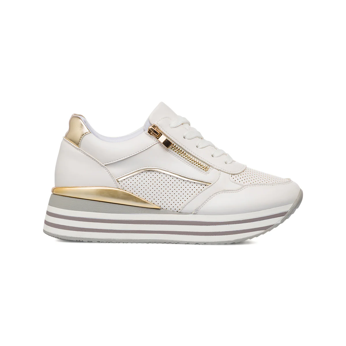 Sneakers platform bianche da donna con dettagli metalizzati Lora Ferres