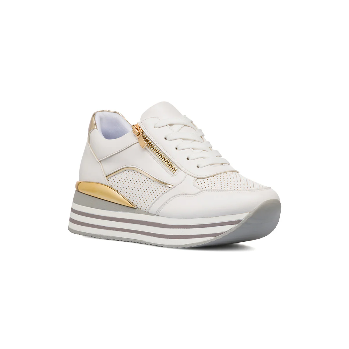 Sneakers platform bianche da donna con dettagli metalizzati Lora Ferres - Image 2