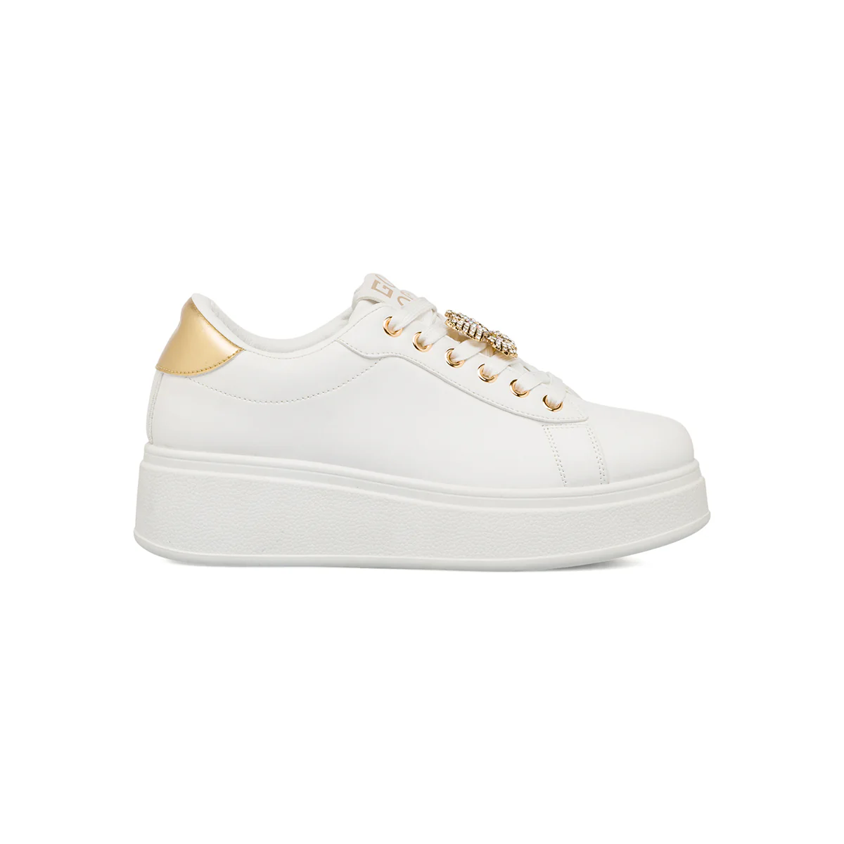 Sneakers platform bianche da Donna con farfalla gioiello Lora Ferres
