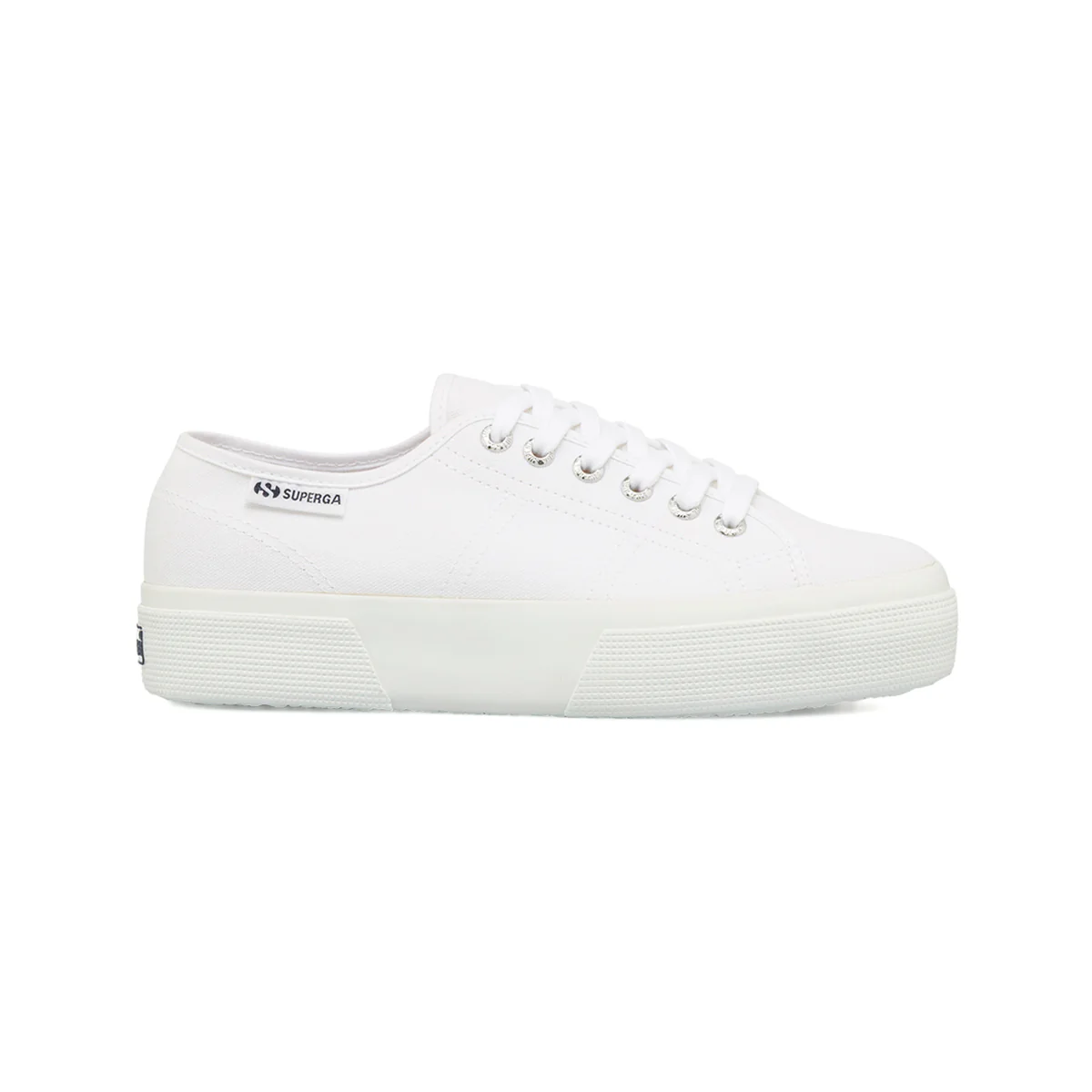 Sneakers platform bianche da Donna in tessuto Superga