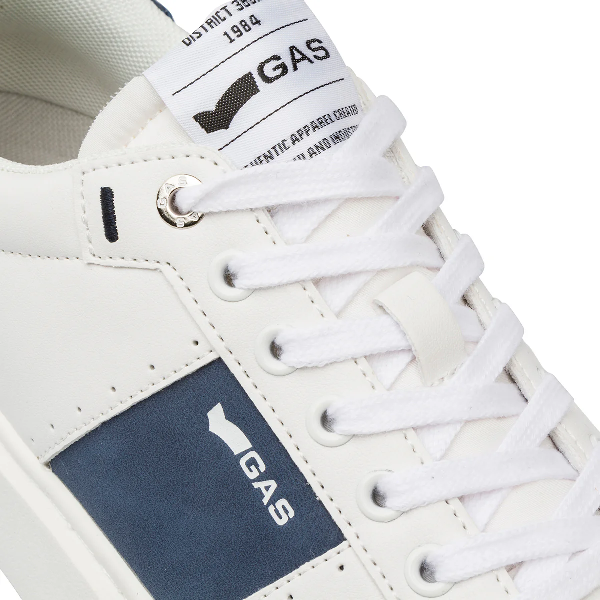 Sneakers platform da Uomo bianche con dettagli blu e con logo Gas - Image 4