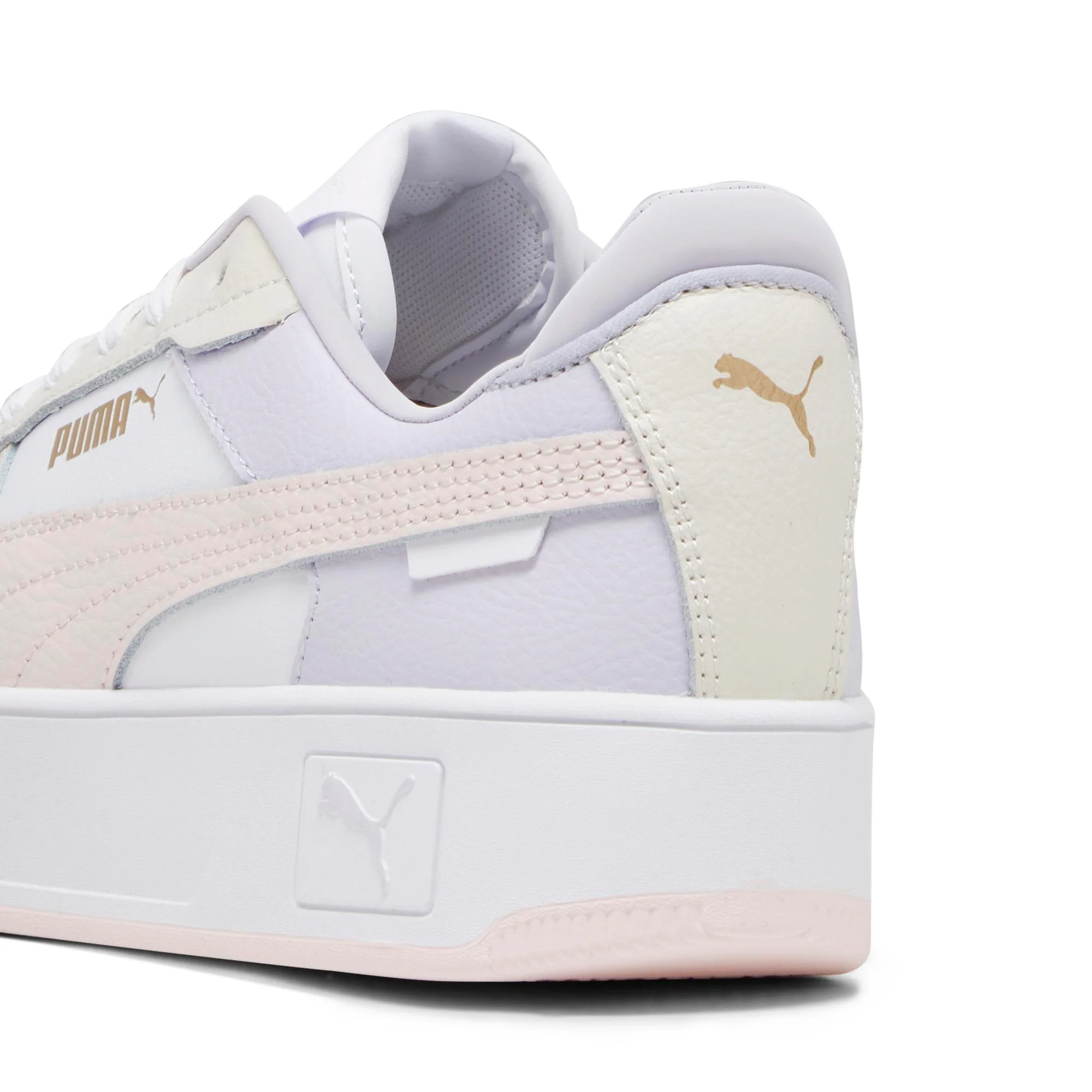 Sneakers platform casual da donna bianche con dettagli rosa e logo Puma Carina Street - Image 3