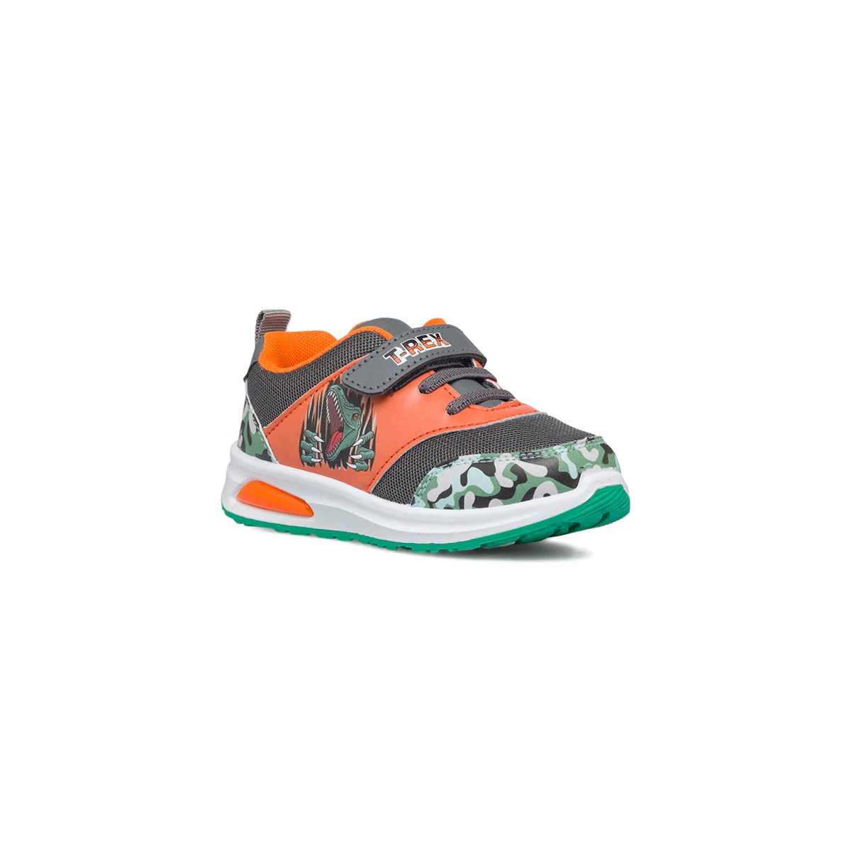 Sneakers primi passi arancioni da bambino con luci nella suola e stampa Dinosauri - Image 2