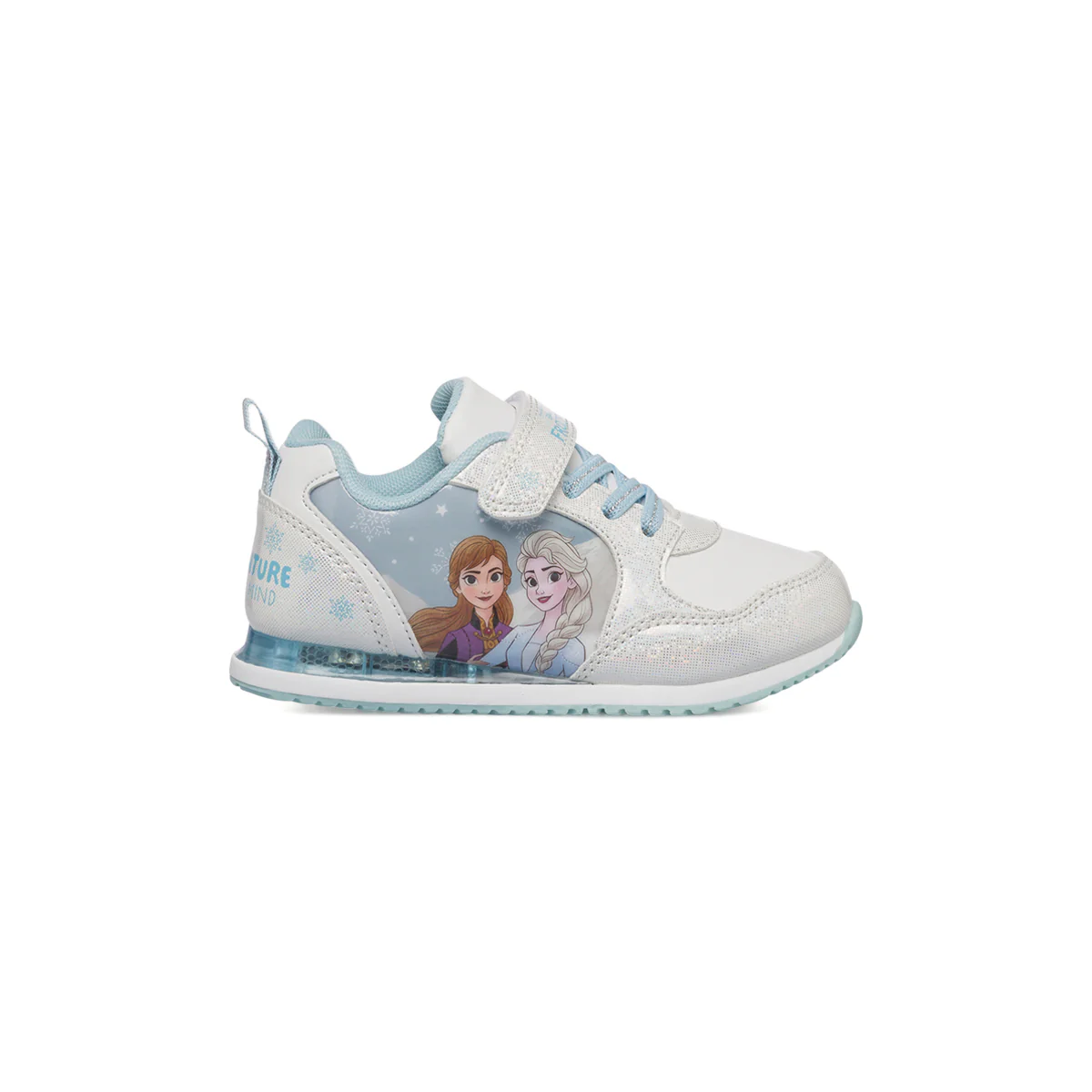 Sneakers primi passi azzurre e bianche con luci nella suola Frozen