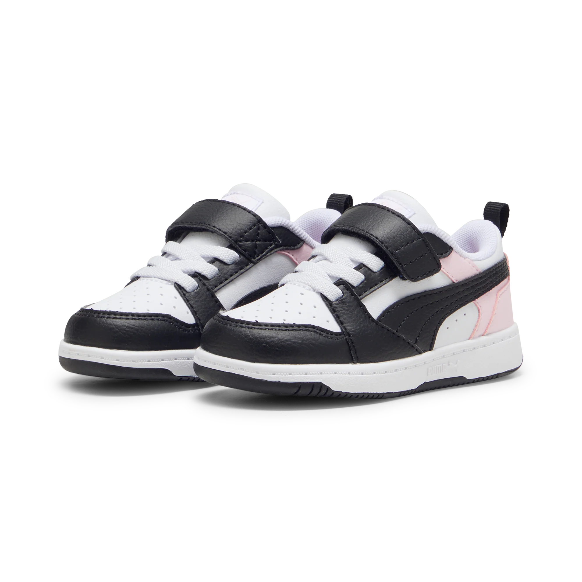 Sneakers primi passi bambina bianche con inserti neri e rosa Puma Rebound V6