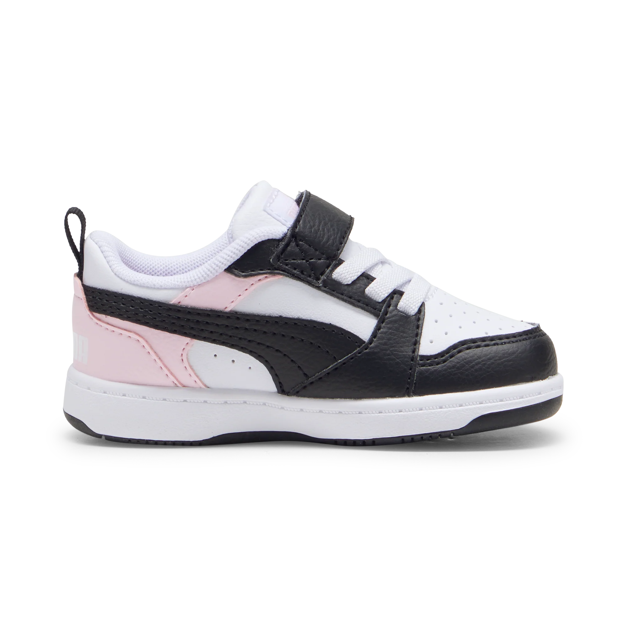 Sneakers primi passi bambina bianche con inserti neri e rosa Puma Rebound V6 - Image 5