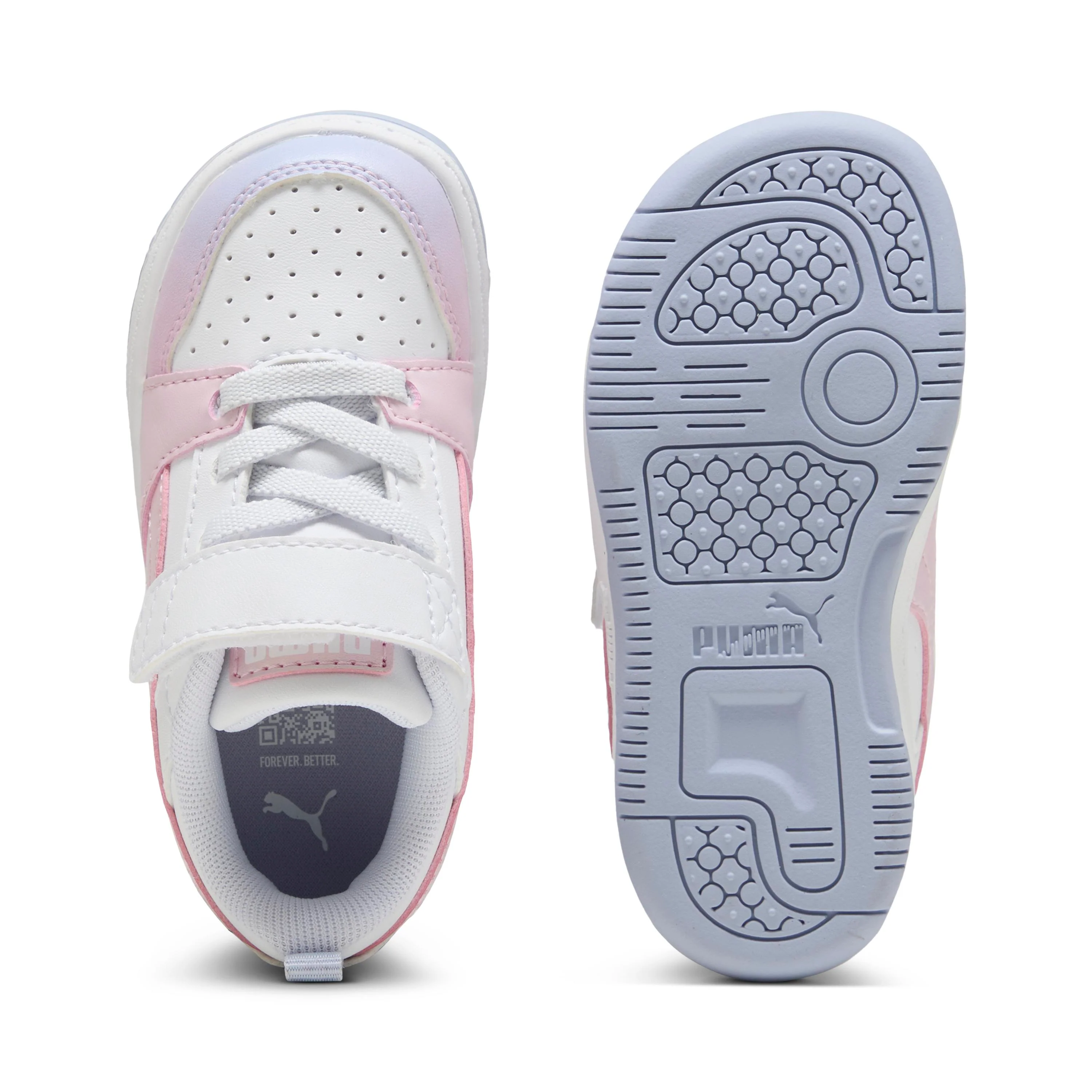 Sneakers primi passi bambina bianche rosa e lilla Puma Rebound v6 - Image 4