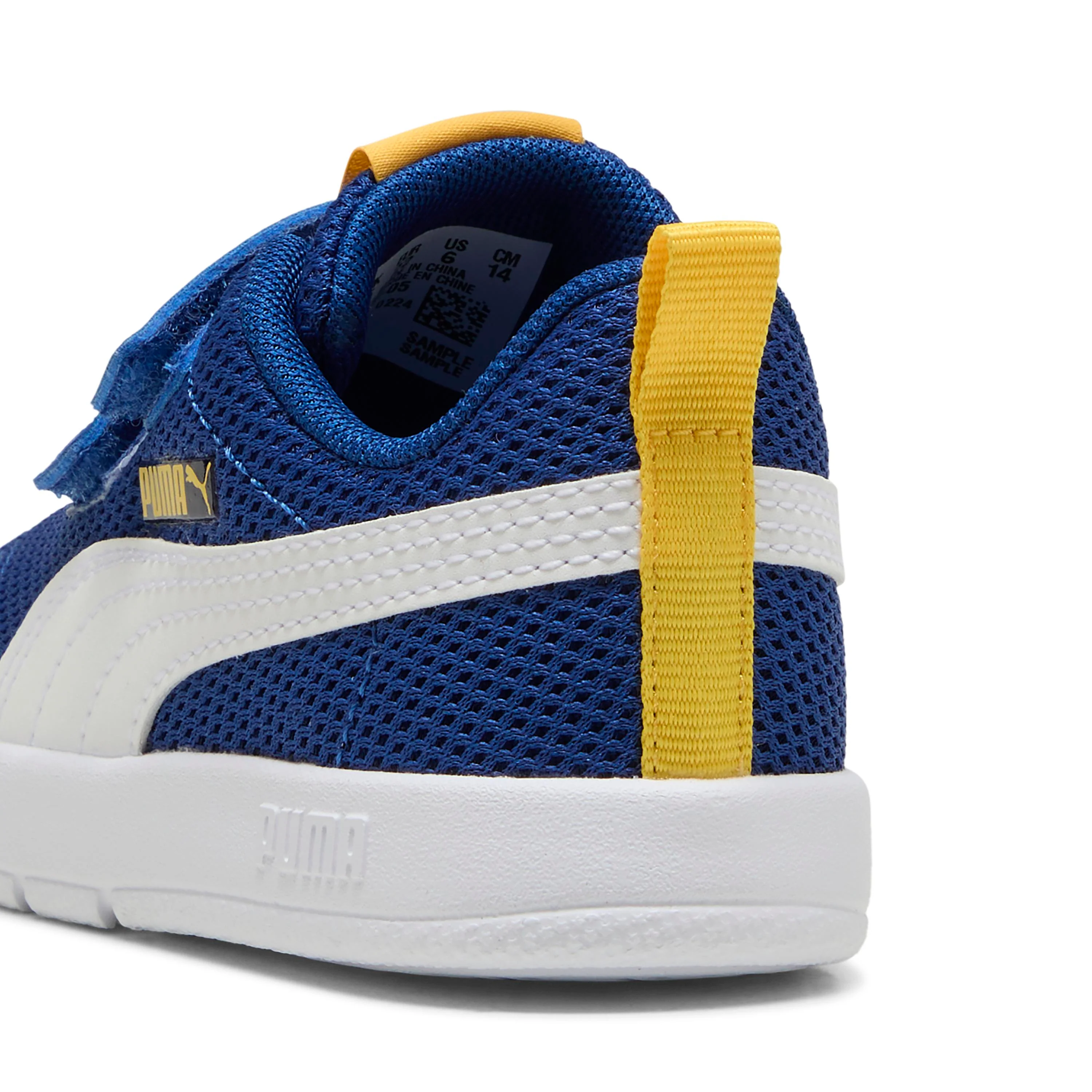 Sneakers primi passi bambino e bambina blu e gialle in tessuto con logo Puma Courtflex V3 - Image 3