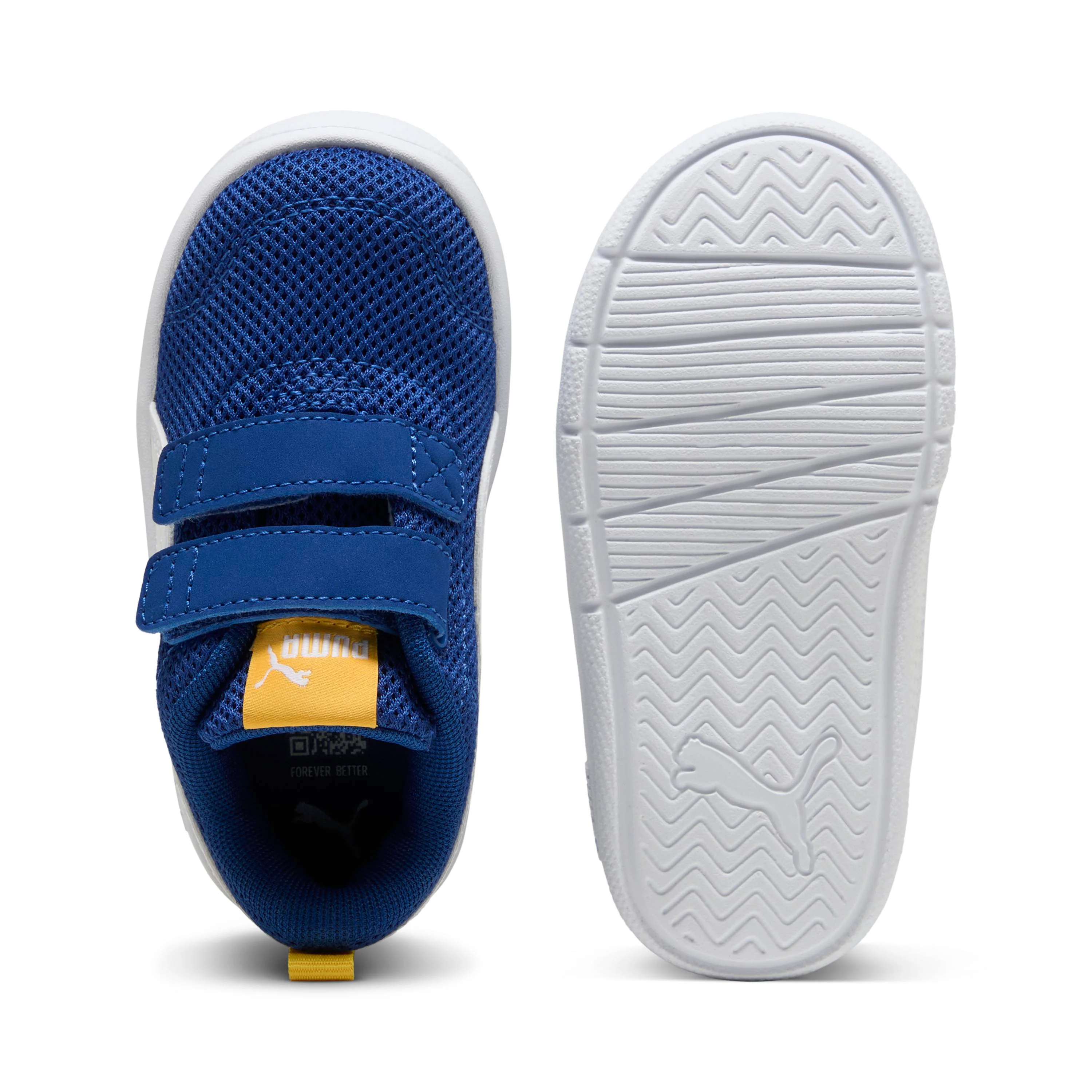 Sneakers primi passi bambino e bambina blu e gialle in tessuto con logo Puma Courtflex V3 - Image 6