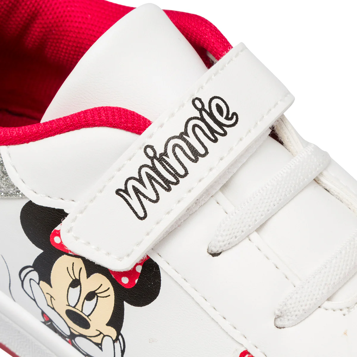 Sneakers primi passi bianche a pois da bambina con glitter argento e stampa Minnie - Image 6