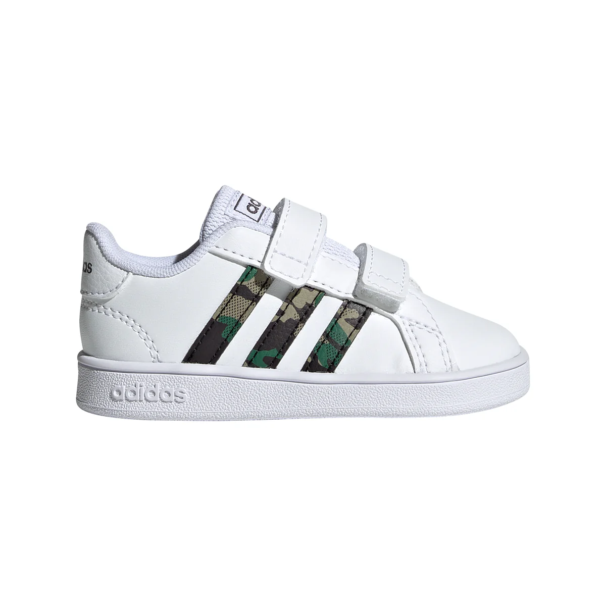 Sneakers primi passi bianche con strisce camouflage adidas Grand Court