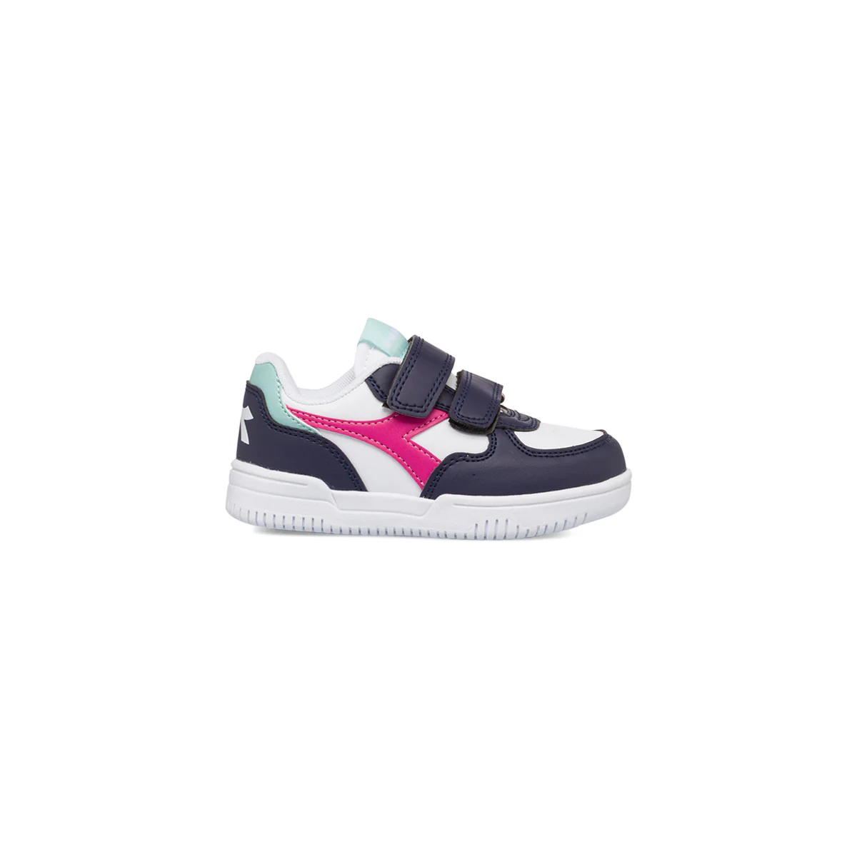 Sneakers primi passi bianche da bambina con dettagli blu e fucsia Diadora Raptor Low TD