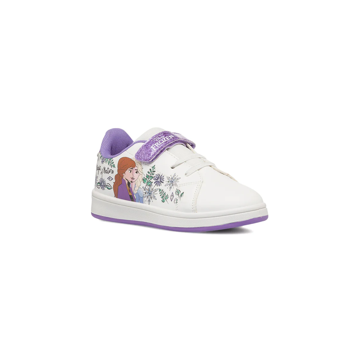Sneakers primi passi bianche da bambina con dettagli in lilla e glitter Frozen - Image 2