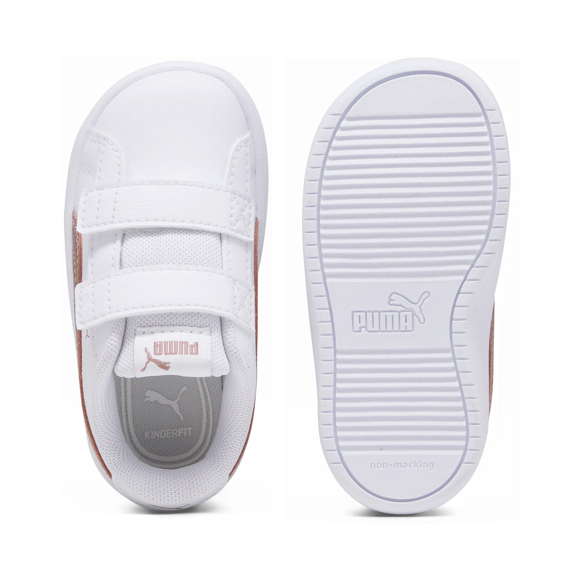 Sneakers primi passi bianche da bambina con logo oro rosa Puma Rickie Classic V Inf - Image 4